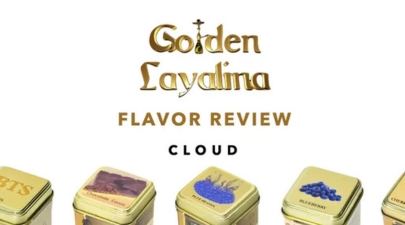 「Golden Layalina(ゴールデン・ラヤリナ)のシーシャフレーバー紹介画像。ゴールドの缶に入ったフルーツ系フレーバーが並び、ラグジュアリーで洗練されたブランド。